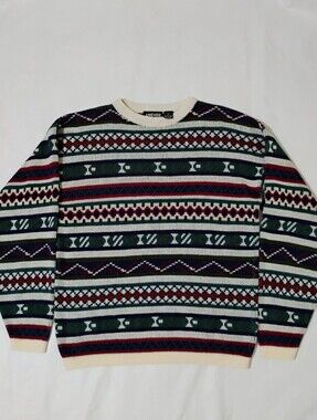 Vintage Men's Anchor Blue 100% Acrylic Patterned Knit Sweater Size Large